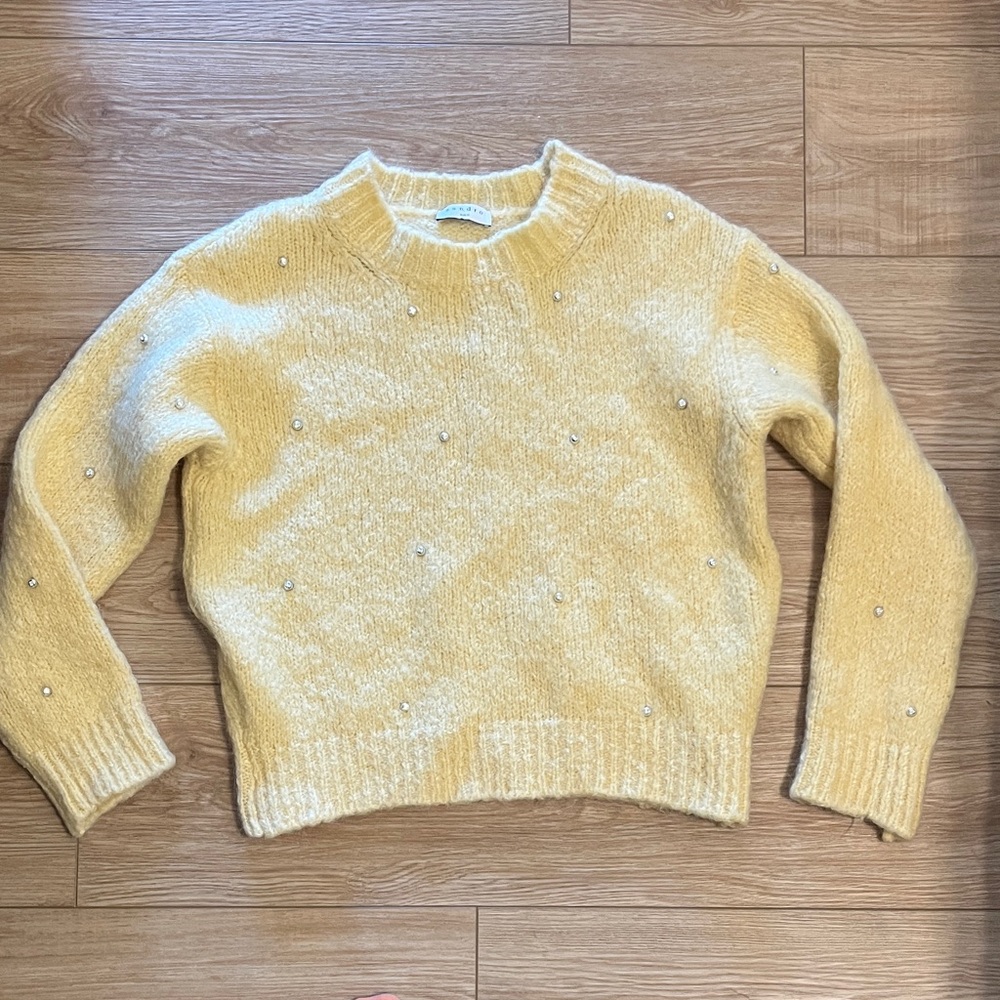 Sandro Paris butter yellow mohair blend crystal sweater